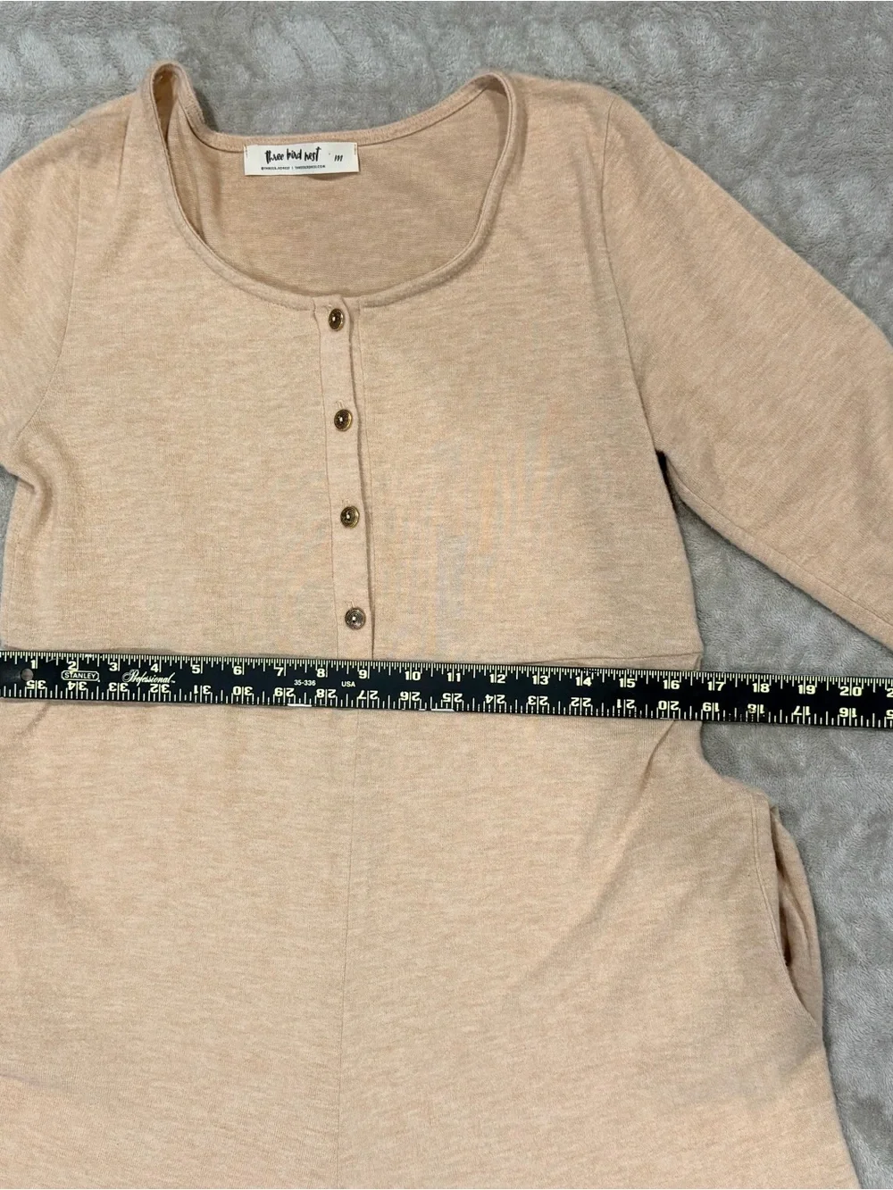 Three Bird Nest Cream Tan Ribbed Boho Wide Leg Jumpsuit Pocket Size M